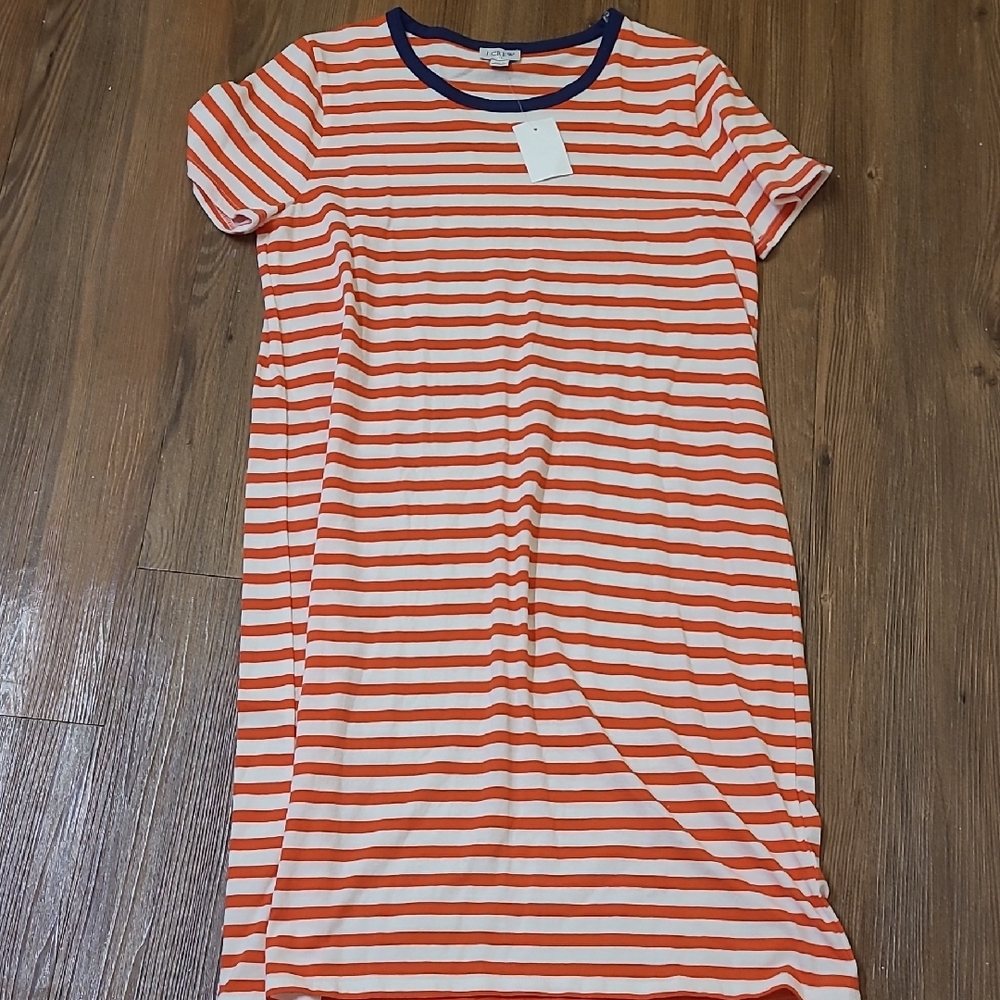 J. Crew Orange and White Striped Dress with Blue Neckline
